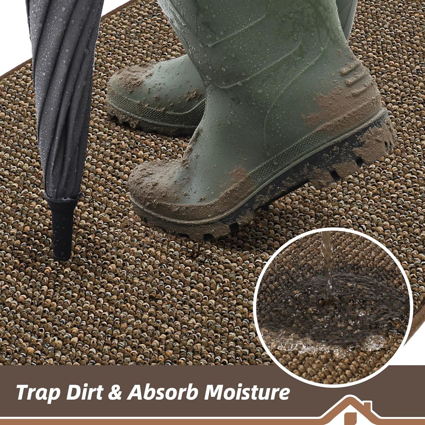 BEQHAUSE Dirt Trapper Door Mat 36" x 60", Non-Slip Washable Doormats Entrance Mat, Dirt Resistant and Absorbent Welcome Mat, Low Profile Floor Mats for Front Back Door and Entryway, Brown