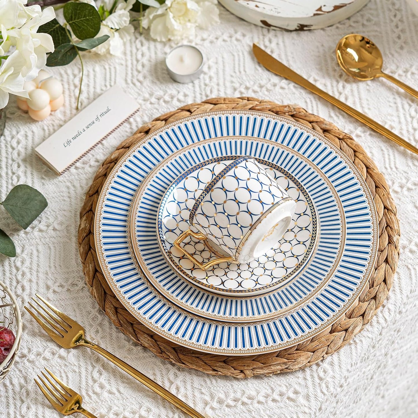 CwlwGO- Bone China Tea Cup Sets,15-Pieces Tea Cup and Saucer Set Service For 4 Whit 28 Ounces Teapot,Sugar Bowl,Creamer Pitcher and Spoons, Tea Gifts Sets For Women Patry.