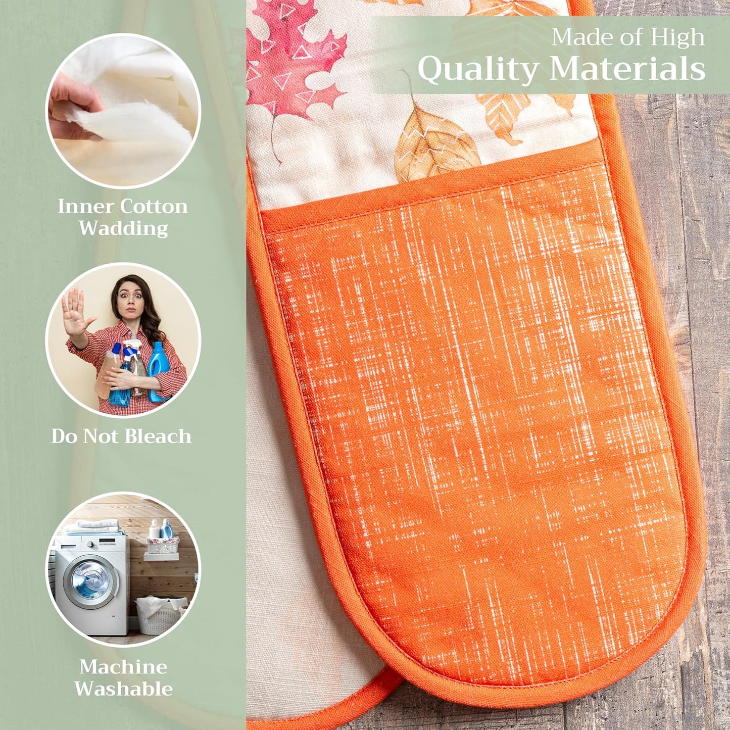 Maison d' Hermine Double Oven Mitts 100% Cotton 7"x35" Double Oven Mitt Heat Resistant BBQ Cooking Gloves with Loop, Baking, Grilling, Home, Kitchen, Handling Hot Pans (Colors of Autumn)