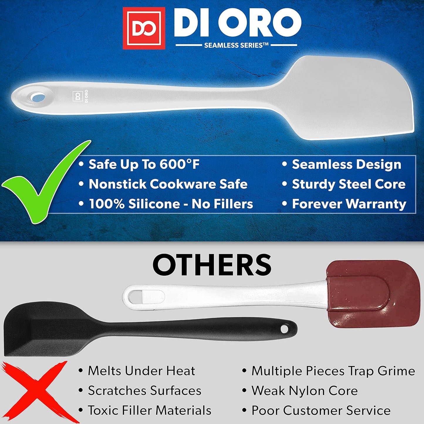 DI ORO Silicone Spatula - 600°F Heat-Resistant Rubber Kitchen Spatula for Baking, Scraping, & Mixing - BPA Free Nonstick Cookware Safe Flexible Utensil for Cooking - Seamless & Dishwasher Safe (Stone)