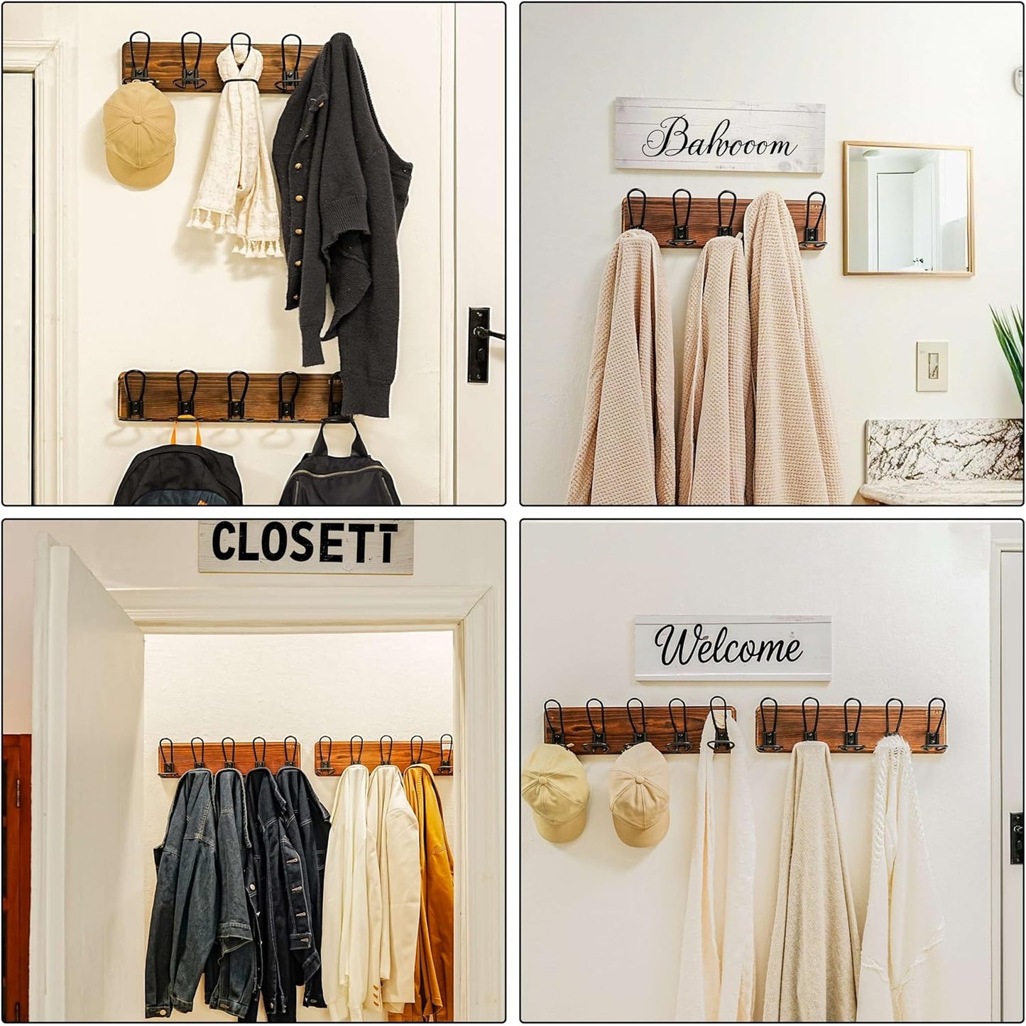 Dseap Coat Rack Wall Mounted - Heavy Duty Farmhouse Rustic Wall Coat Hanger with 5 Wire Hooks for Clothes Hat Jacket Towel, RusticWire, G25A, Black, Pack of 2