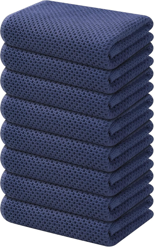 Kitinjoy 100% Cotton Waffle Weave Kitchen Towels, 8-Pack Super Soft and Absorbent Dish Towels for Drying Dishes, Kitchen Hand Towels, 13 in x 28 in, Navy Blue