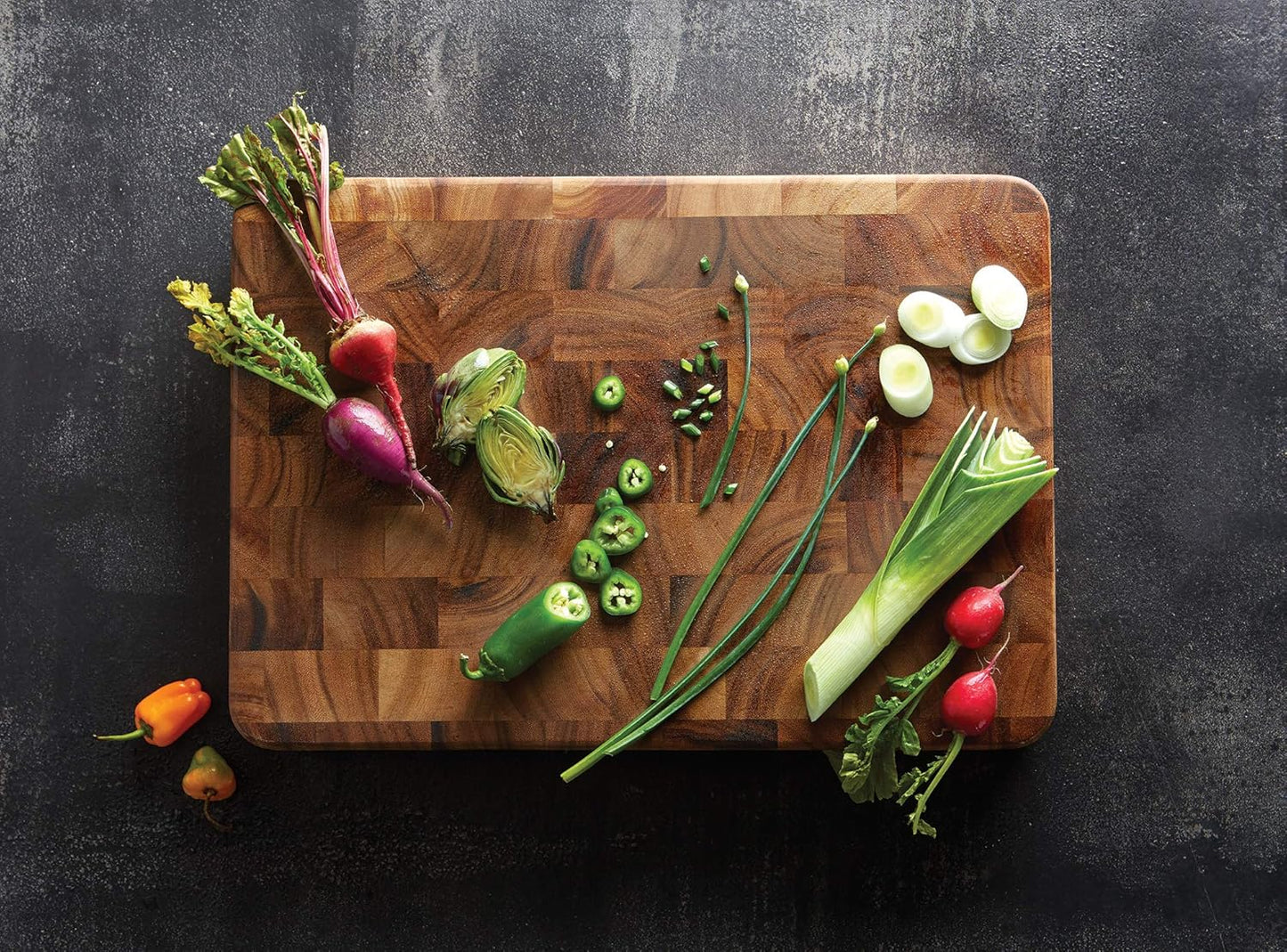 Ironwood Gourmet Large End Grain Prep Station Acacia Wood Cutting Board, 14 x 20-Inch, Brown