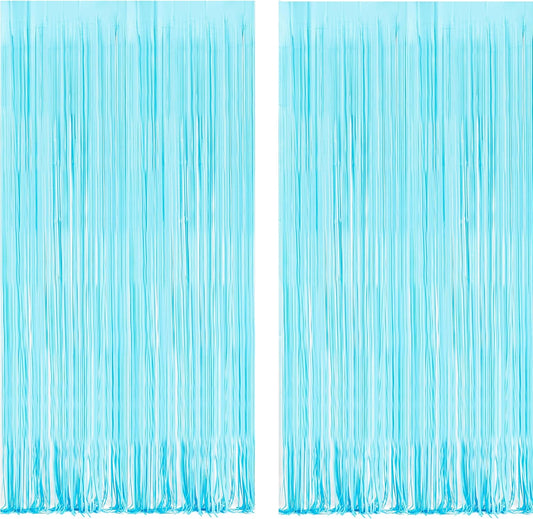 BRAVESHINE Foil Fringe Curtains Party Backdrop - Tinsel Curtain Backdrop Streamers Party Supplies for Halloween/Boo/Baby Boy/Frozen/Under Sea/Shark/Mermaid Birthdays Decorations - 2Pcs Pastel Blue