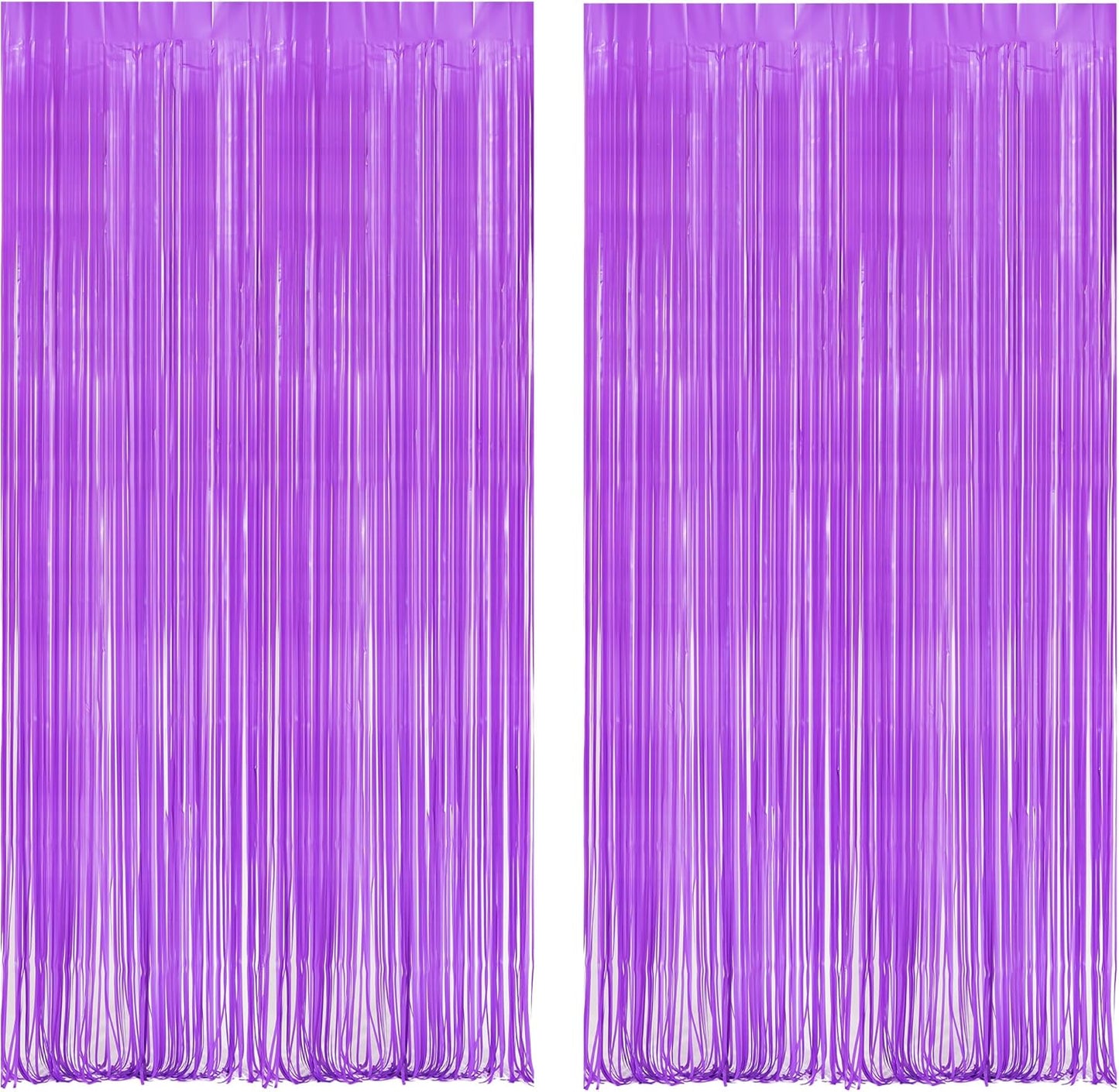 BRAVESHINE Tinsel Photo Backdrop Curtains - 2Pcs 3.2x8.2ft Pastel Purple Foil Fringe Streamer Curtain for Halloween/Easter Birthdays Bachelorette Valentines Mermaid Butterfly Party Decorations