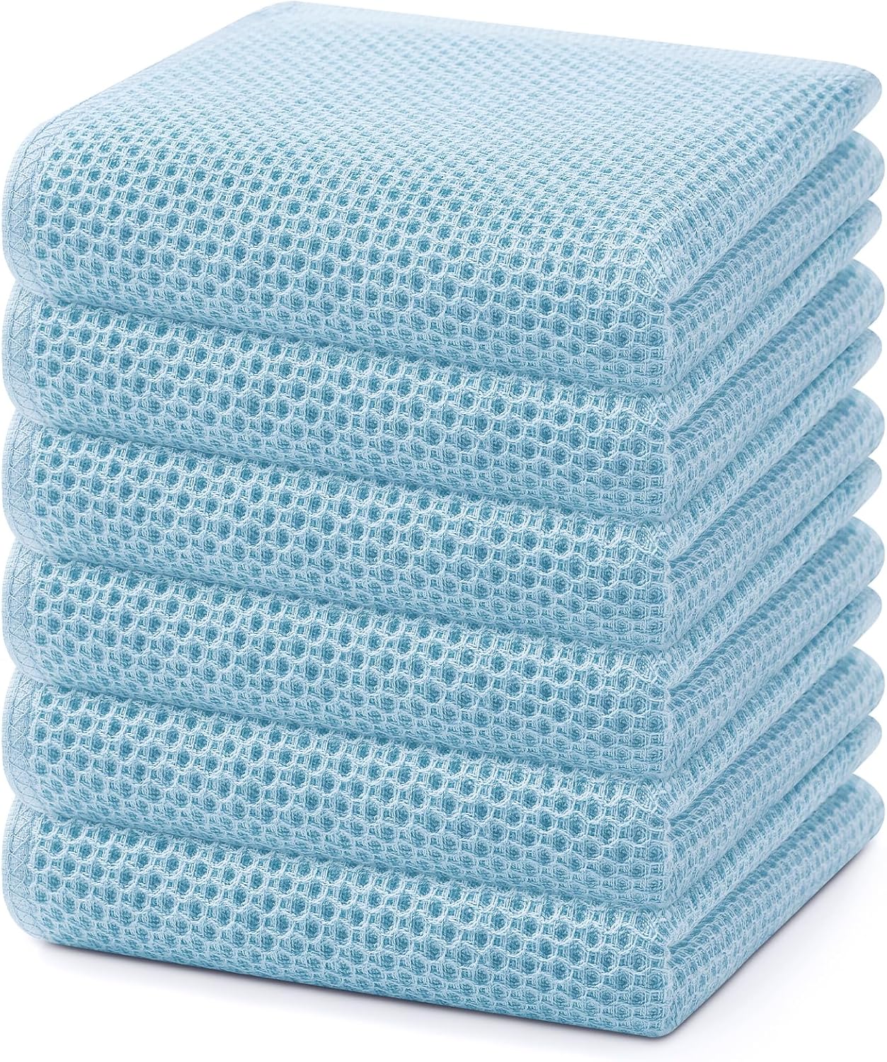 Homaxy 100% Cotton Waffle Weave Kitchen Dish Towels, Ultra Soft Absorbent Quick Drying Cleaning Towel, 13 x 28 Inches, 6-Pack, Sky Blue