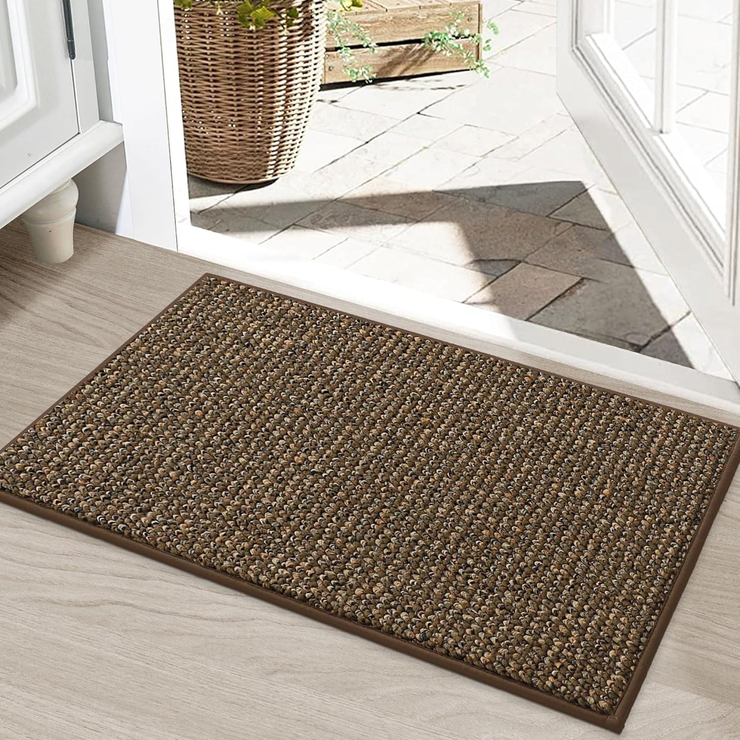BEQHAUSE Dirt Trapper Door Mat 20" x 32", Non-Slip Washable Doormats Entrance Mat, Dirt Resistant and Absorbent Welcome Mat, Low Profile Floor Mats for Front Back Door and Entryway, Brown