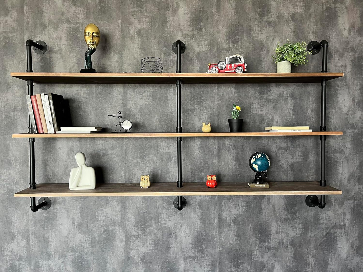 Floating Shelves 70 inch Wall Bookshelf Industrial Pipe Shelving Shelves Real Wood Planks Rustic Wall Shelves Hanging Bookshelves Farmhouse Kitchen Bar Shelving