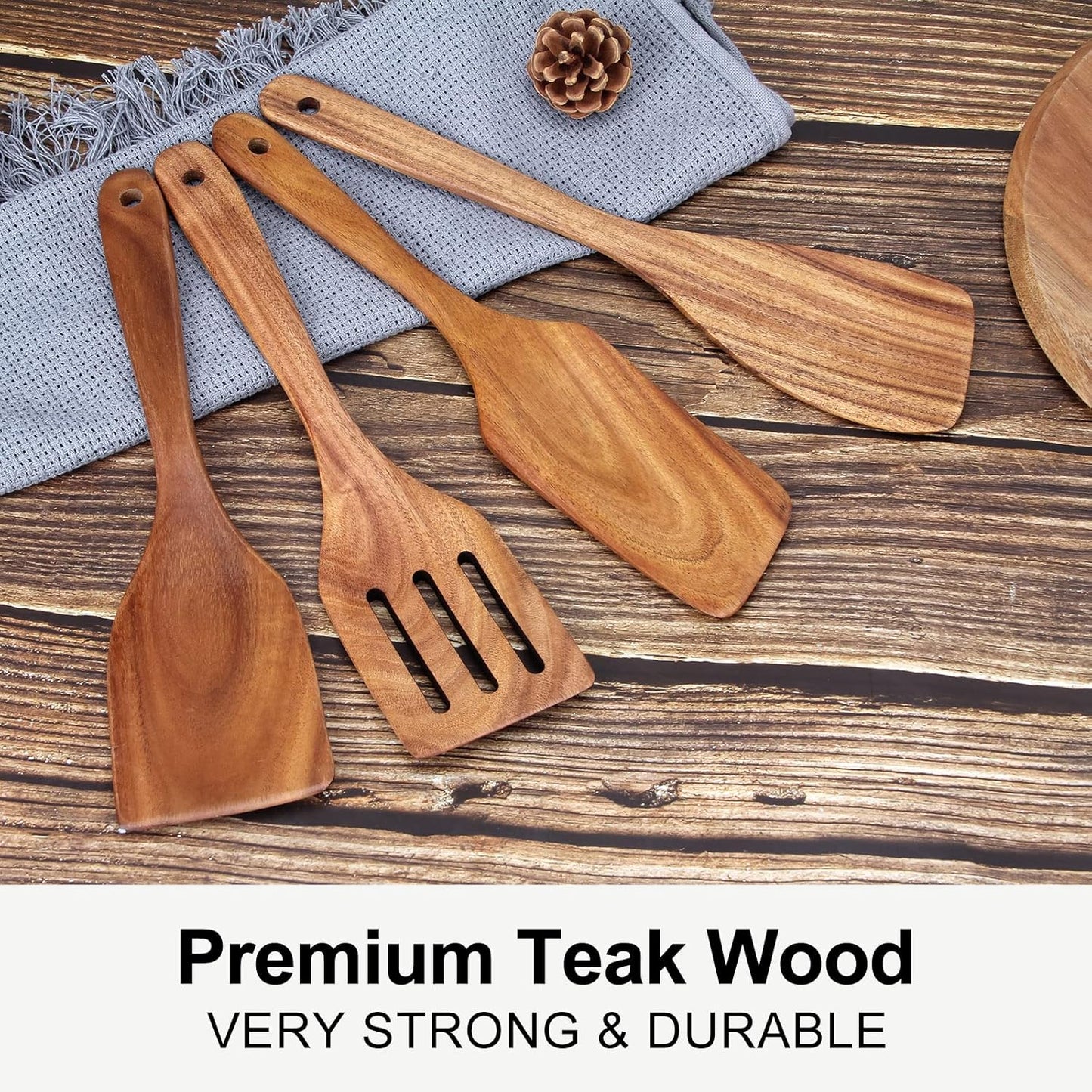 Best Non Toxic Wooden Spatula for Cooking Utensils Set Wood Spurtle Flat Spatulas for Kitchen Use Tools Teak Utensils Slotted Turner Bamboo Cooking Spoons Egg Utensil Cast Iron Scraper Thin Spatula