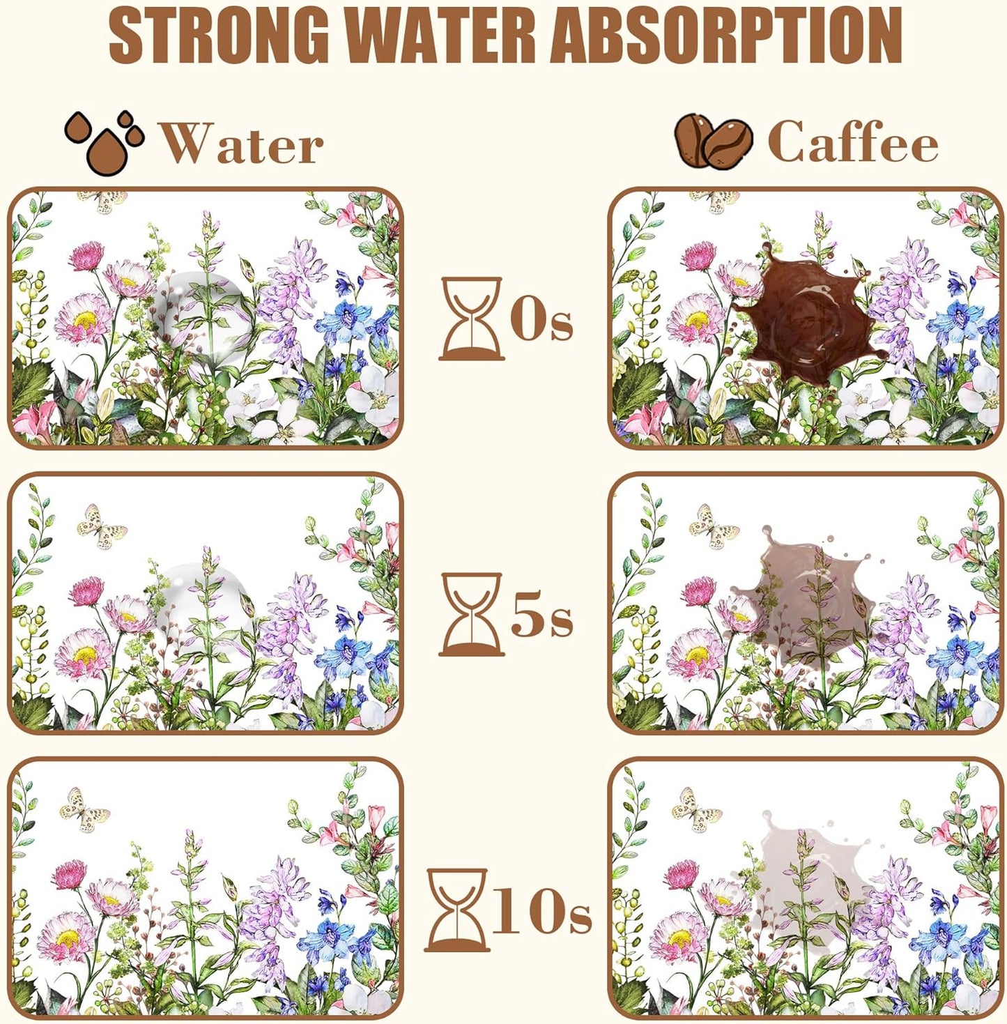 Watercolor Flower and Butterfly Dish Drying Mat for Kitchen Counter Absorbent Coffee Mat with Hide Stain Rubber Backed Espresso Machine Coffee Bar Accessories 11.8 x 19.7 Inch