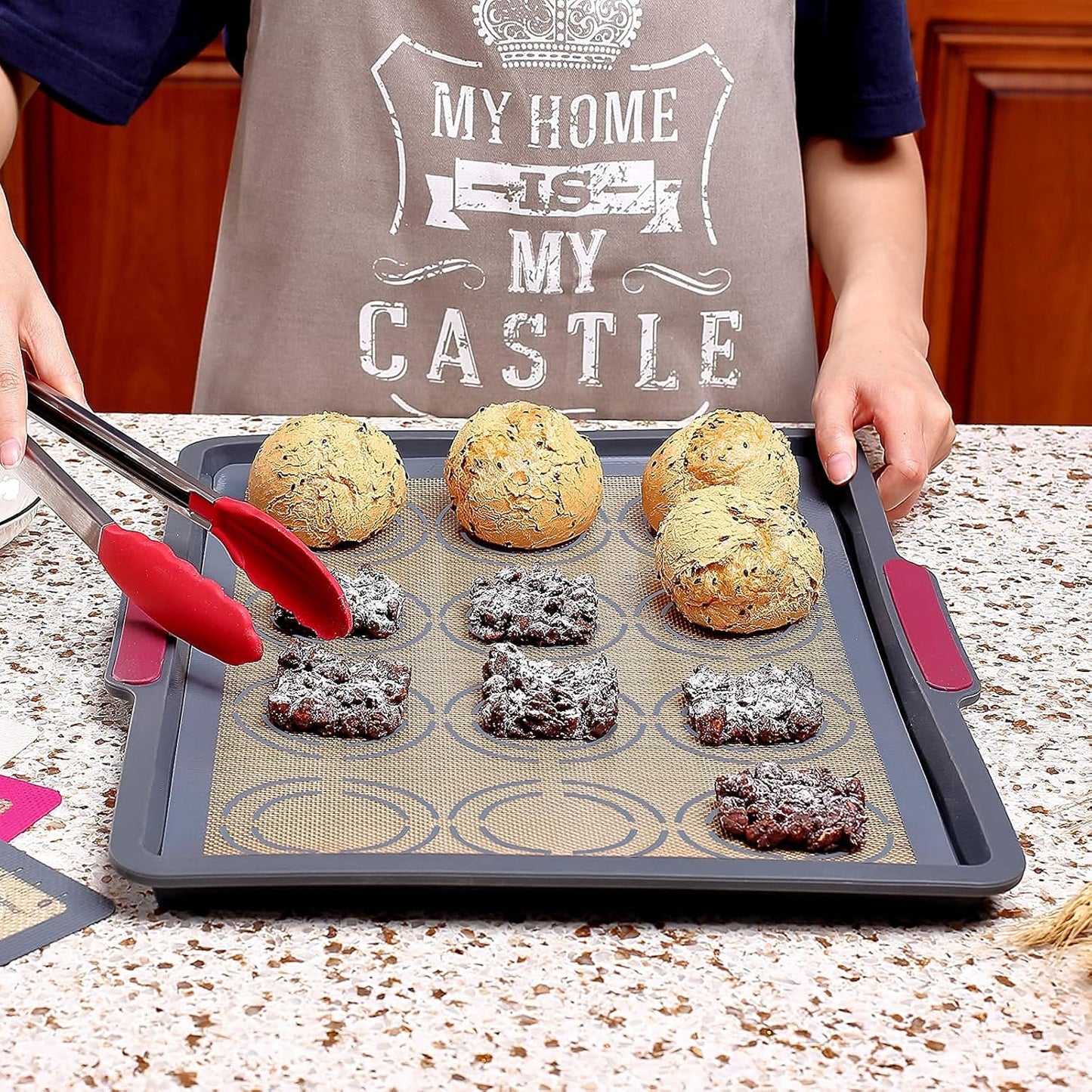 Silicone Baking Mat Set of 4, GUANCI Grade Food Baking mats Non-Stick Reusable Pizza Bakeware Mat for Making Macaroon, Pizza, Cookie, Pastry, Bread, Bun(Grey)