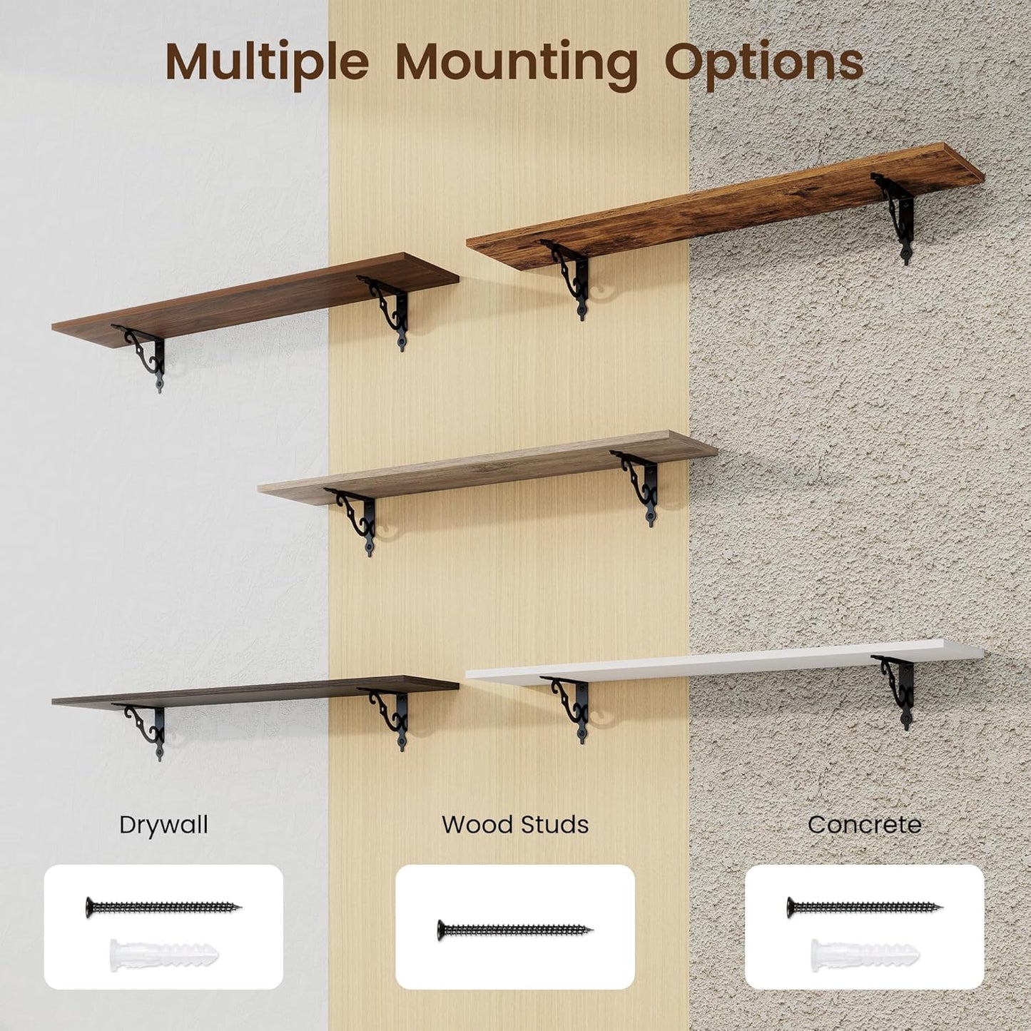 RICHFOCUS Floating Shelves for Wall Decor, 39.4W x 8D Wall Shelves Set of 2, 8 Inch Deep Rustic Wood Shelves Wall Mounted with Brackets, Long Floating Shelves for Living Room Bedroom Kitchen, Walnut