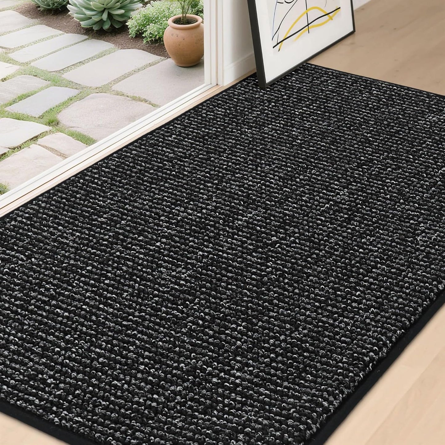BEQHAUSE Dirt Trapper Door Mat 36" x 60", Non-Slip Washable Doormats Entrance Mat, Dirt Resistant and Absorbent Welcome Mat, Low Profile Floor Mats for Front Back Door and Entryway, Black