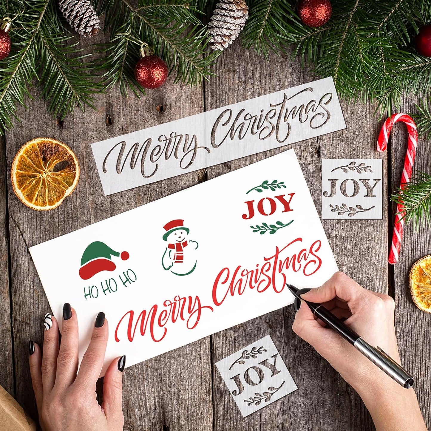 clothmile 21 PCS Merry Christmas Stencils for Painting Christmas Stencils Template Plastic Reusable Stencils for Christmas Decor Fabric Canvas Furniture, Wall, Window, Fabric, Wood DIY Home Decor