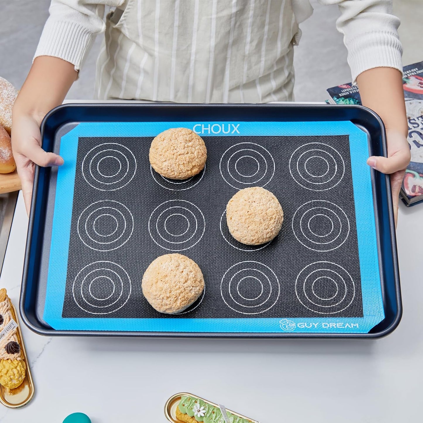 GUY DREAM Perforated Silicone Baking Mat 11-4/5" x 15-3/4" - 2PCs Choux Mat for Baking Cookie - Steaming Mesh For Half Size Cooking Sheet