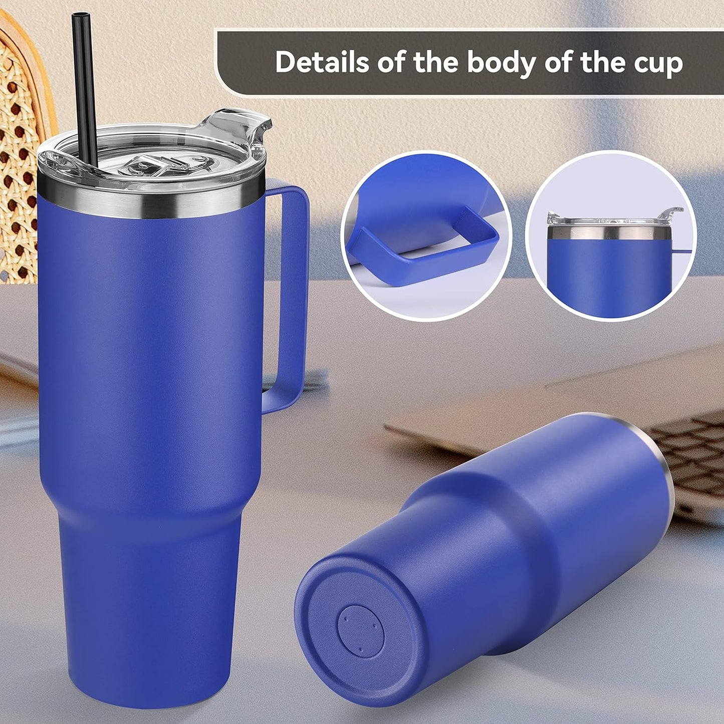 HASLE OUTFITTERS 40 oz Stainless Steel Tumbler with Handle, Vacuum Insulated Tumblers Bulk, Reusable Double Wall Travel Coffee Mug, Durable Powder Coated Water Bottle(Dark Blue, 1)