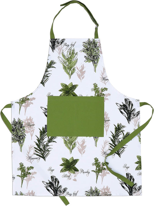 AMOUR INFINI Aprons for Women Adjustable Strap with Waist Ties Aprons for Baking, Cooking, Gardening Cotton Washable, Reusable Spring Apron (27.5 x 33 Inches - Herb Garden)