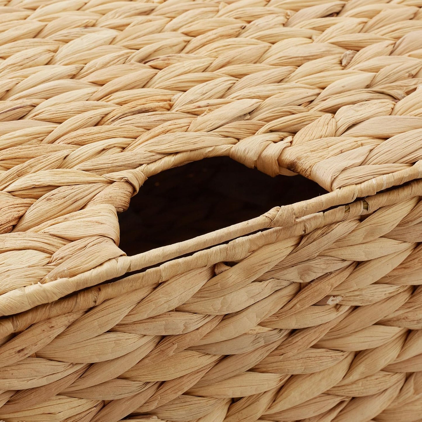 Casafield Set of 3 Water Hyacinth Rectangular Storage Baskets with Lids (Natural - Small/Medium/Large) for Bedroom, Bathroom, Laundry, Home Office