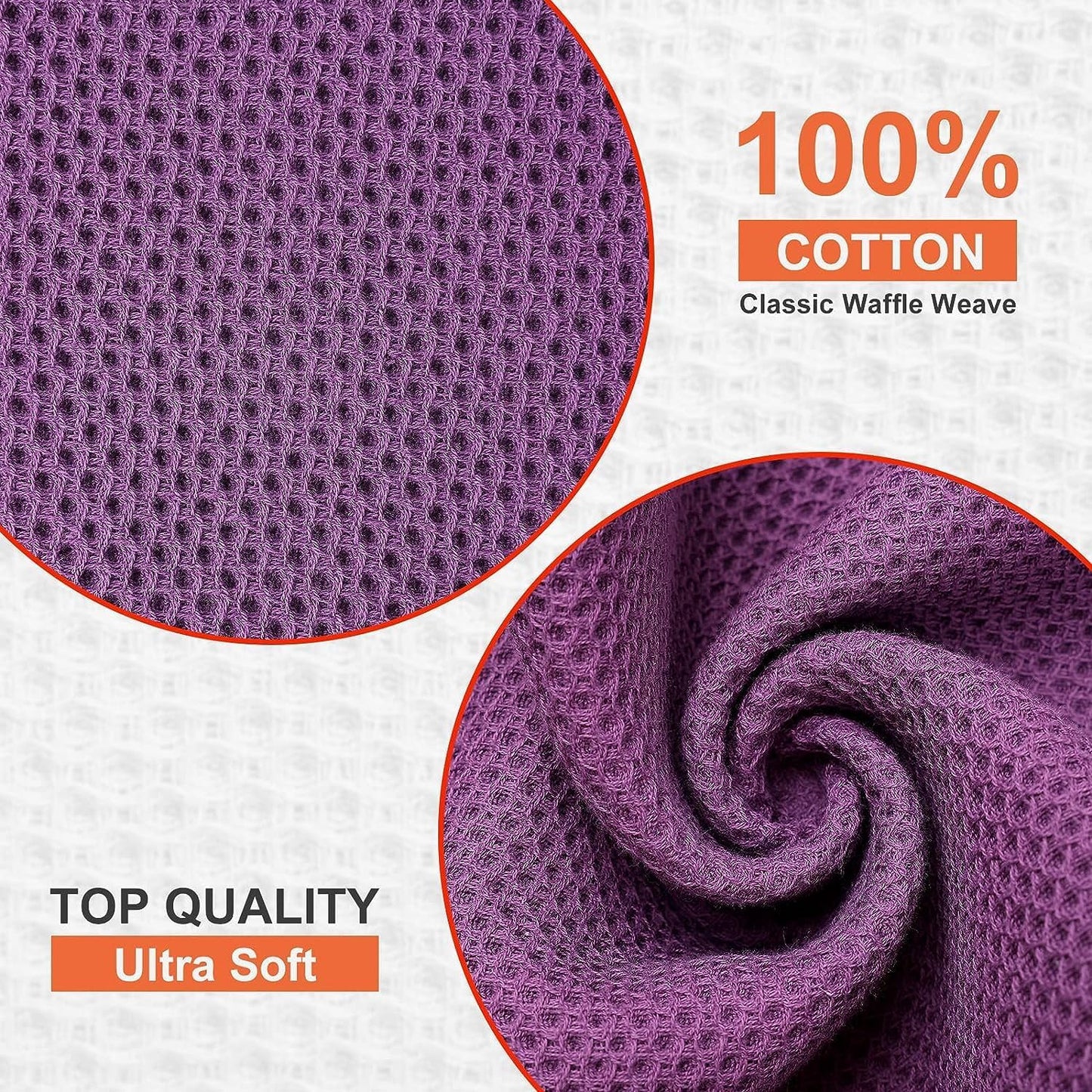Kitinjoy 100% Cotton Kitchen Dish Cloths, 8 Pack Waffle Weave Ultra Soft Absorbent Dish Towels for Drying Dishes Quick Drying Kitchen Towels Dish Rags, 12 X 12 Inches, Violet