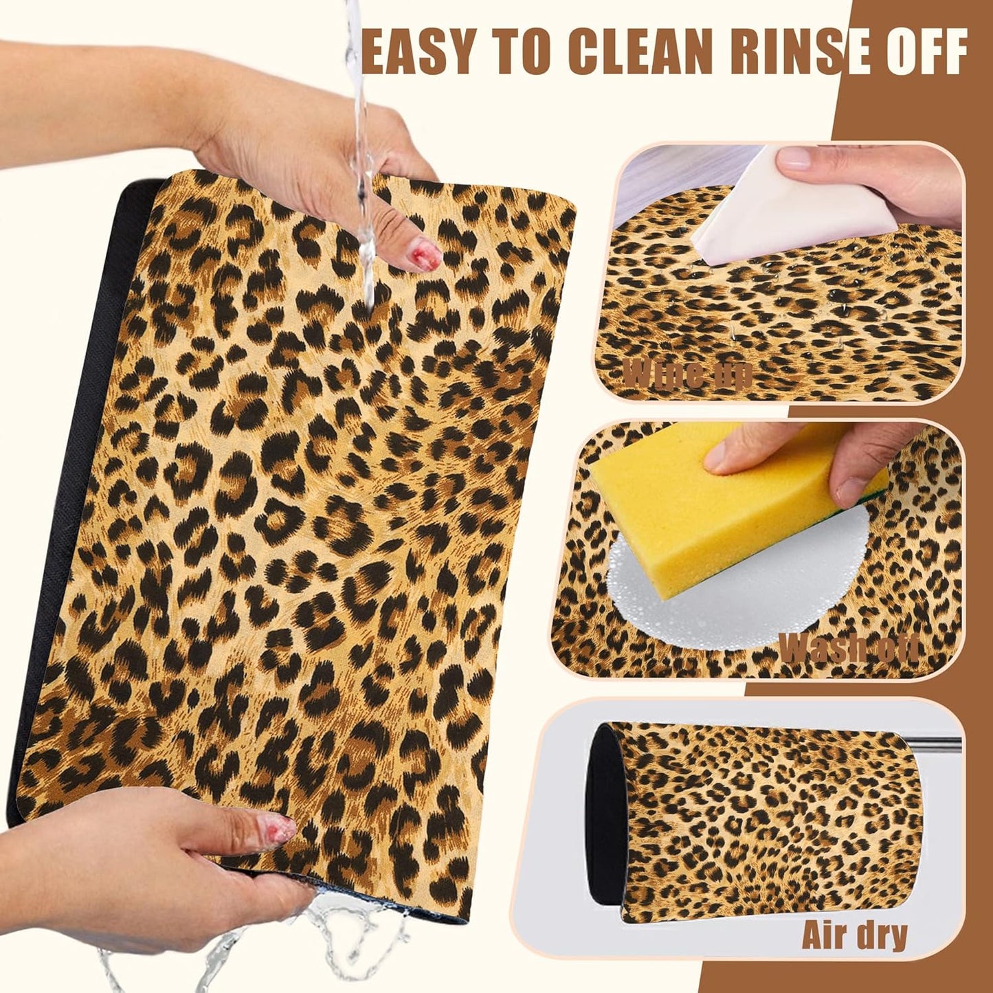 Leopard Print Dish Drying Mat for Kitchen Counter Coffee Bar Mat Hide Stain Absorbent Rubber Backed Coffee Maker Espresso Machine Accessories 11.8 x 19.7 Inch