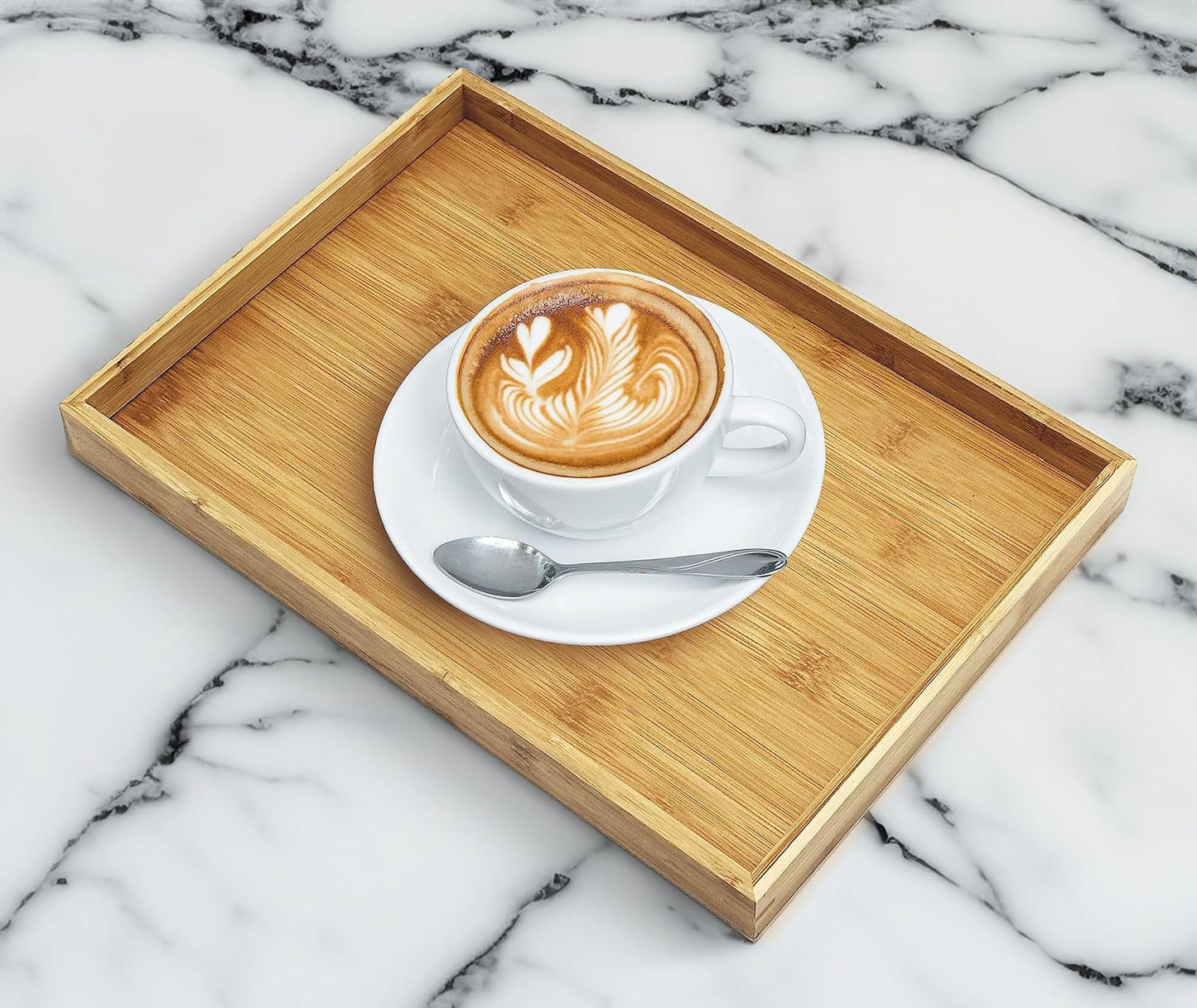 Bam & Boo - Natural Bamboo Serving Tray Modern Rectangular - for Food, Drinks, Decor, Vanity in Home, Kitchen, Bathroom, Coffee Table, Bed(Medium, 13” x 9" x 1.2")