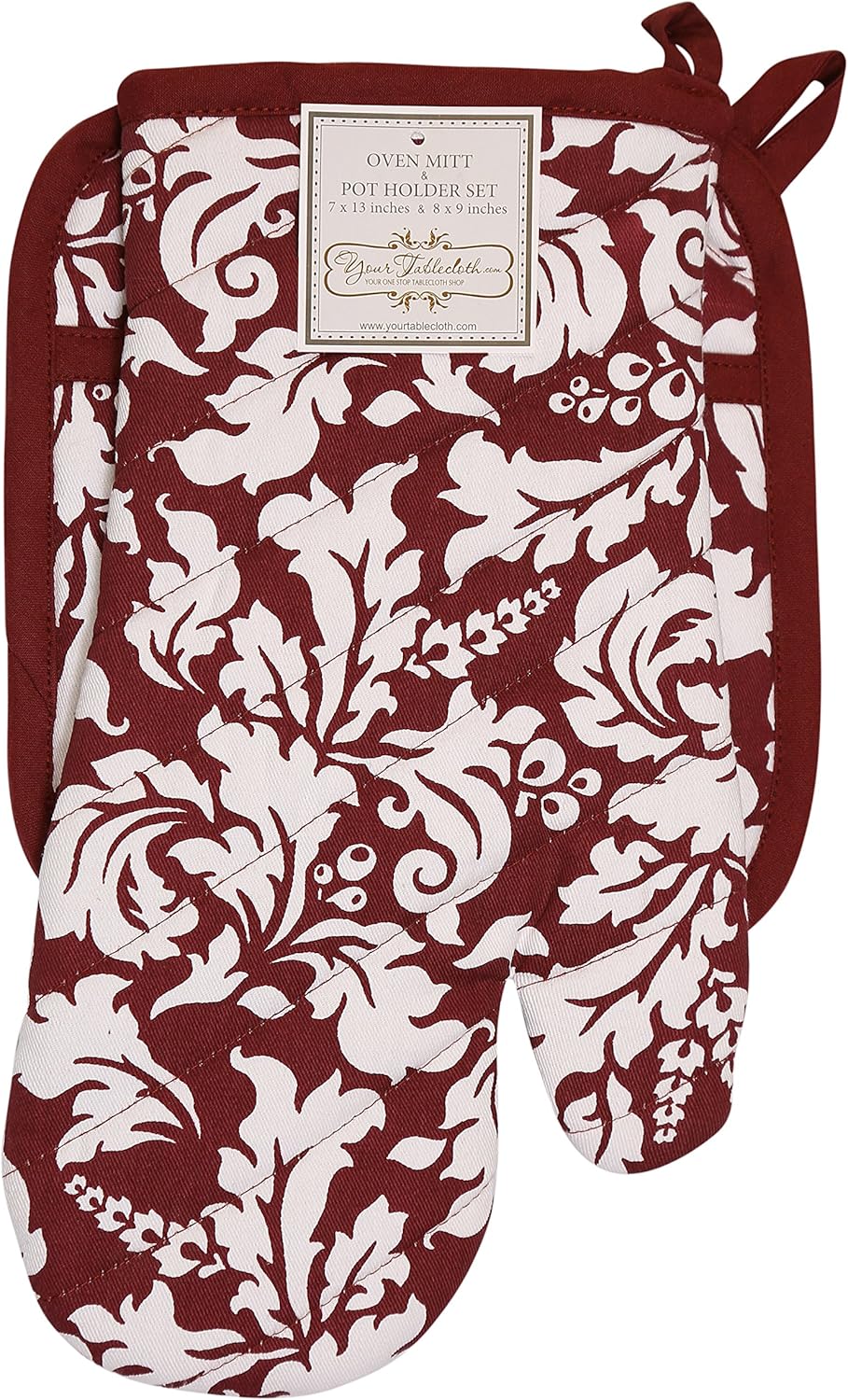 Yourtablecloth Set of Oven Mitt and Pot Holder or Oven Gloves-100% Cotton, High Heat Resistance, Superior Protection & Comfort–Elegant Design-Machine Washable-BlackBerry
