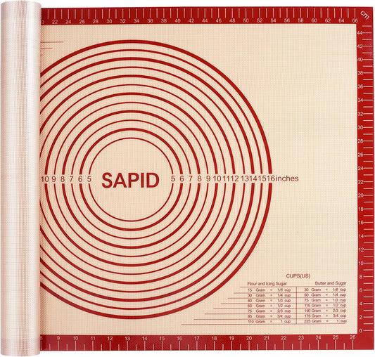 Sapid Extra Thick Silicone Pastry Mat Non-slip with Measurements for Non-stick Silicone Baking Mat Extra Large, Dough Rolling, Pie Crust, Kneading Mats, Countertop, Placement Mats (20" x 28", Red)