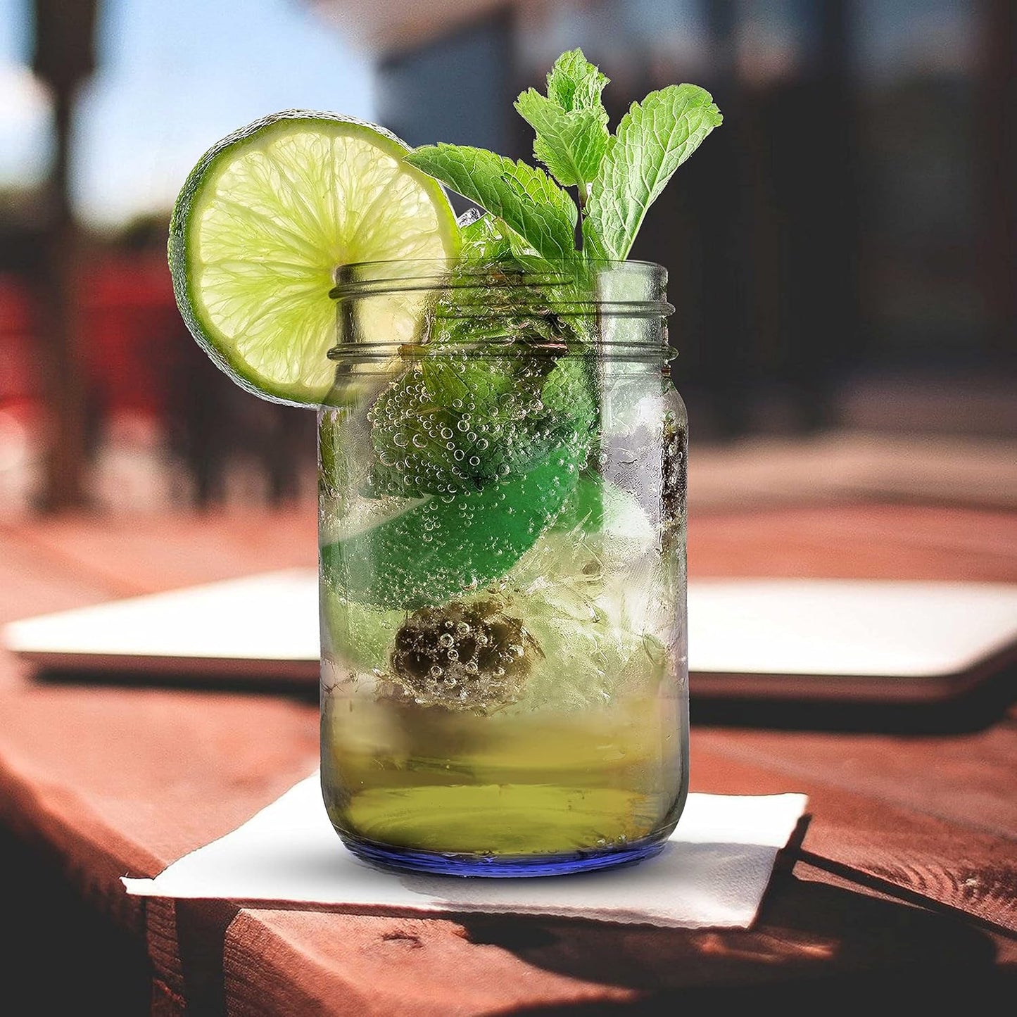 DISCOUNT PROMOS Decorating Mason Jars 12 oz. Set of 10, Bulk Pack - Glass Jars for Overnight Oats, Candies, Fruits, Pickles, Spices, Beverages - Blue