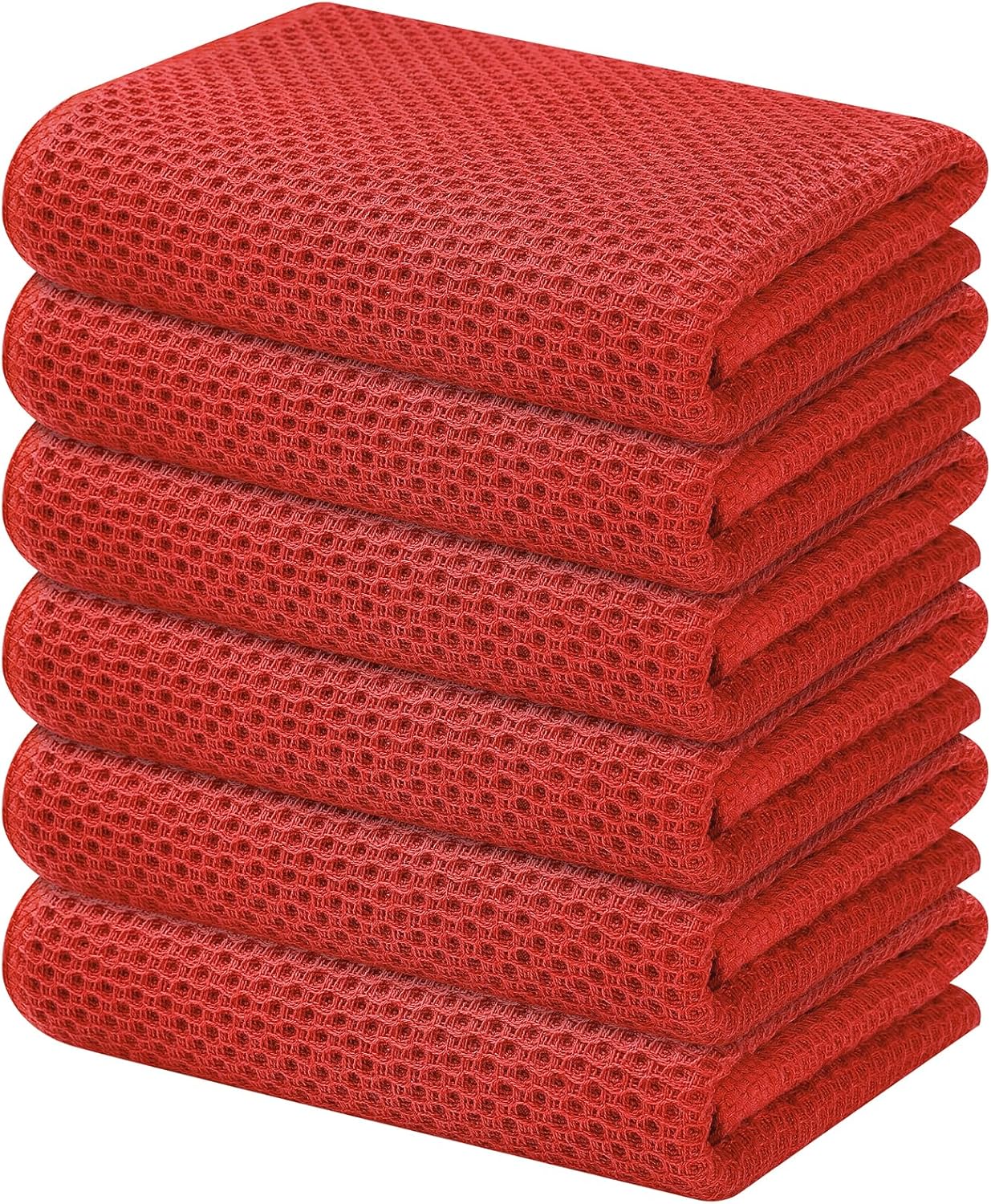 Kitinjoy 100% Cotton Waffle Weave Kitchen Towels, 6-Pack Super Soft and Absorbent Dish Towels for Drying Dishes, Kitchen Hand Towels, 13 in x 28 in, Brick Red