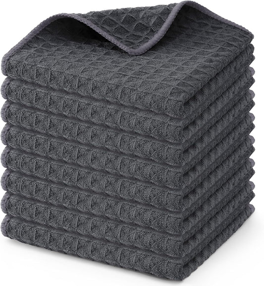 Homaxy Microfiber Waffle Weave Kitchen Dish Cloths, 12 x 12 Inch Ultra Absorbent and Solid Color Dish Towels for Kitchen Fast Drying Dishcloth for Washing Dishes, 8 Pack, Dark Grey