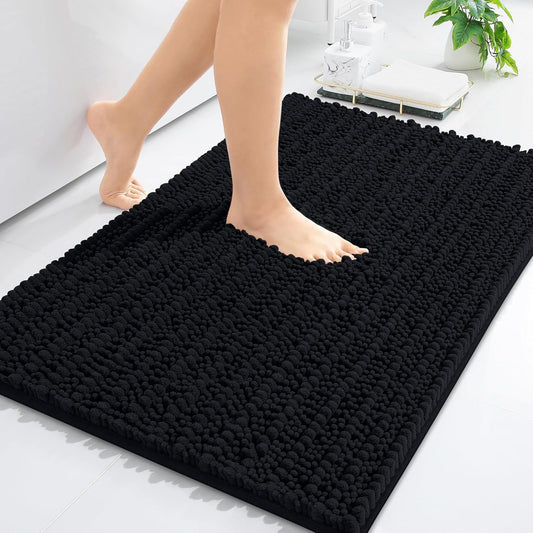 Arotive Luxury Chenille Bathroom Rug Mat, Extra Soft Thick Absorbent Shaggy Bath Rugs, Non-Slip Machine Wash Dry, Plush Bath Mats for Bathroom, Shower and Tub, 30x20, Black