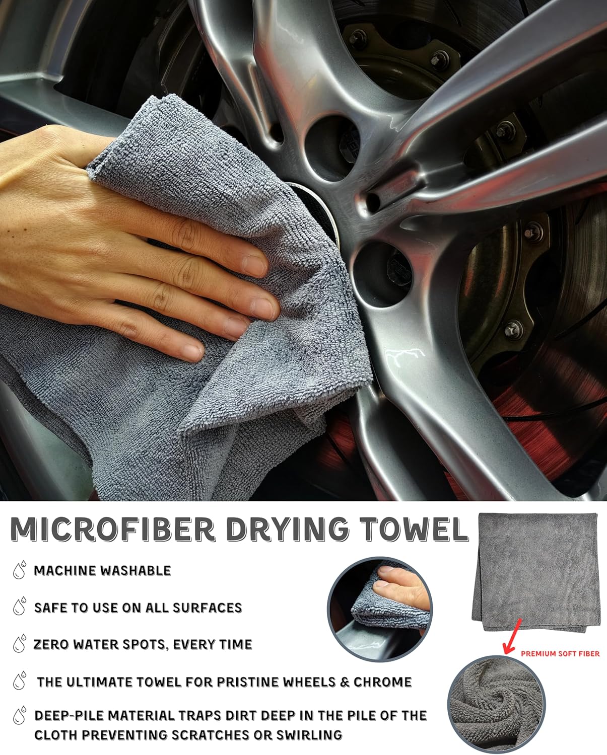 7PCS Pro-Grade Wheel Cleaning Kit: Long Handle Soft Wheel Brushes, Detailing Brush, Tire Scrubber, Wash Mitt, Hex-Logic Applicator & Microfiber Towel for Deep Car Detailing