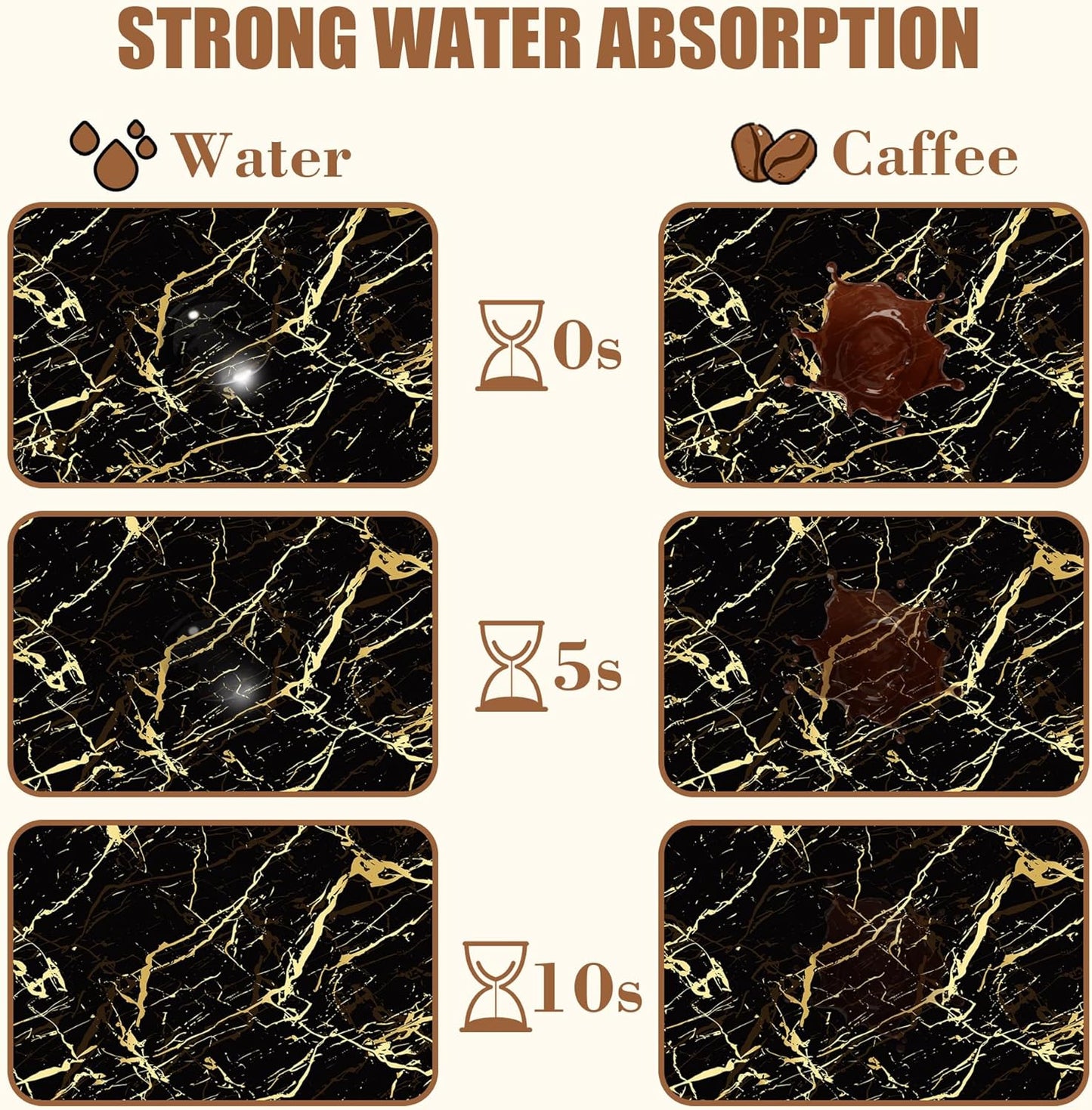 Dish Drying Mat Black and Gold Marble Coffee Bar Mat for Countertop - Absorbent, Rubber Backed, Hide Stain Dish Drainer Rack - Coffee Maker Pot Dining Room Decoration 15.7 x 23.6 Inch