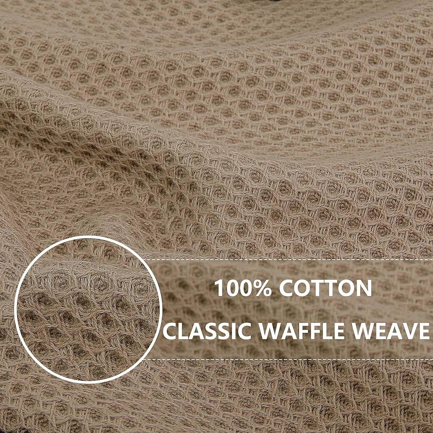Homaxy 100% Cotton Waffle Weave Kitchen Dish Towels, Ultra Soft Absorbent Quick Drying Cleaning Towel, 13 x 28 Inches, 12-Pack, Tan