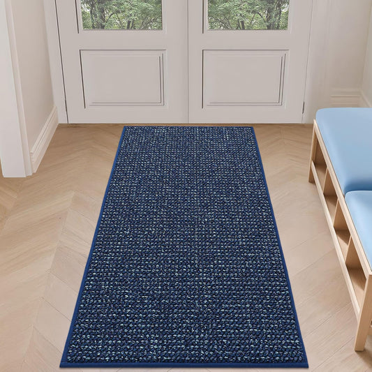 BEQHAUSE Dirt Trapper Door Mat 24" x 60", Non-Slip Washable Doormats Entrance Mat, Dirt Resistant and Absorbent Welcome Mat, Low Profile Floor Mats for Front Back Door and Entryway, Blue
