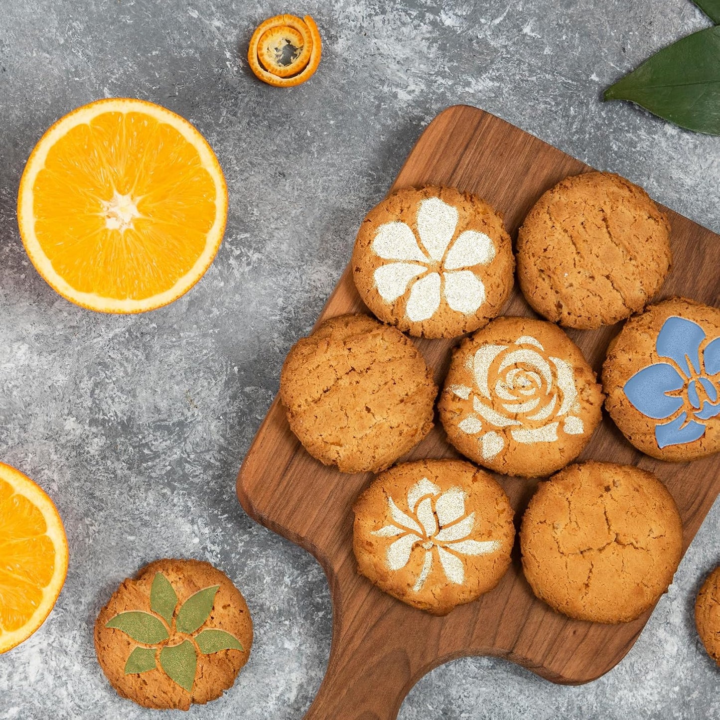 NAKLEO Coffee Stencils and Cookies Decoration 14Pcs 2.8”x2.8” and 4.3”x4.3”, Reusable Plastic Baking Templates, Flowers Rose Tulip, Barista DIY Art Craft, Capuccino Latte Chocolate Cake Biscuit