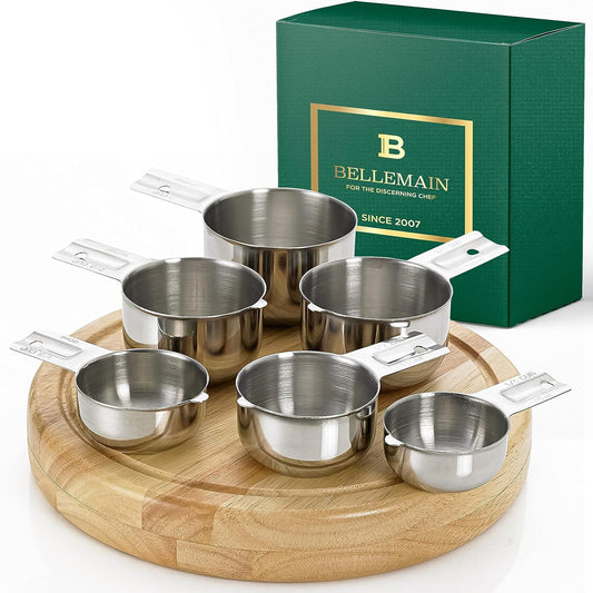 Bellemain One Piece Stainless Steel - Nesting measuring cups for Kitchen for Bakers, Dry - Ml & Oz measuring cup for Liquid, Metal, Set of 6