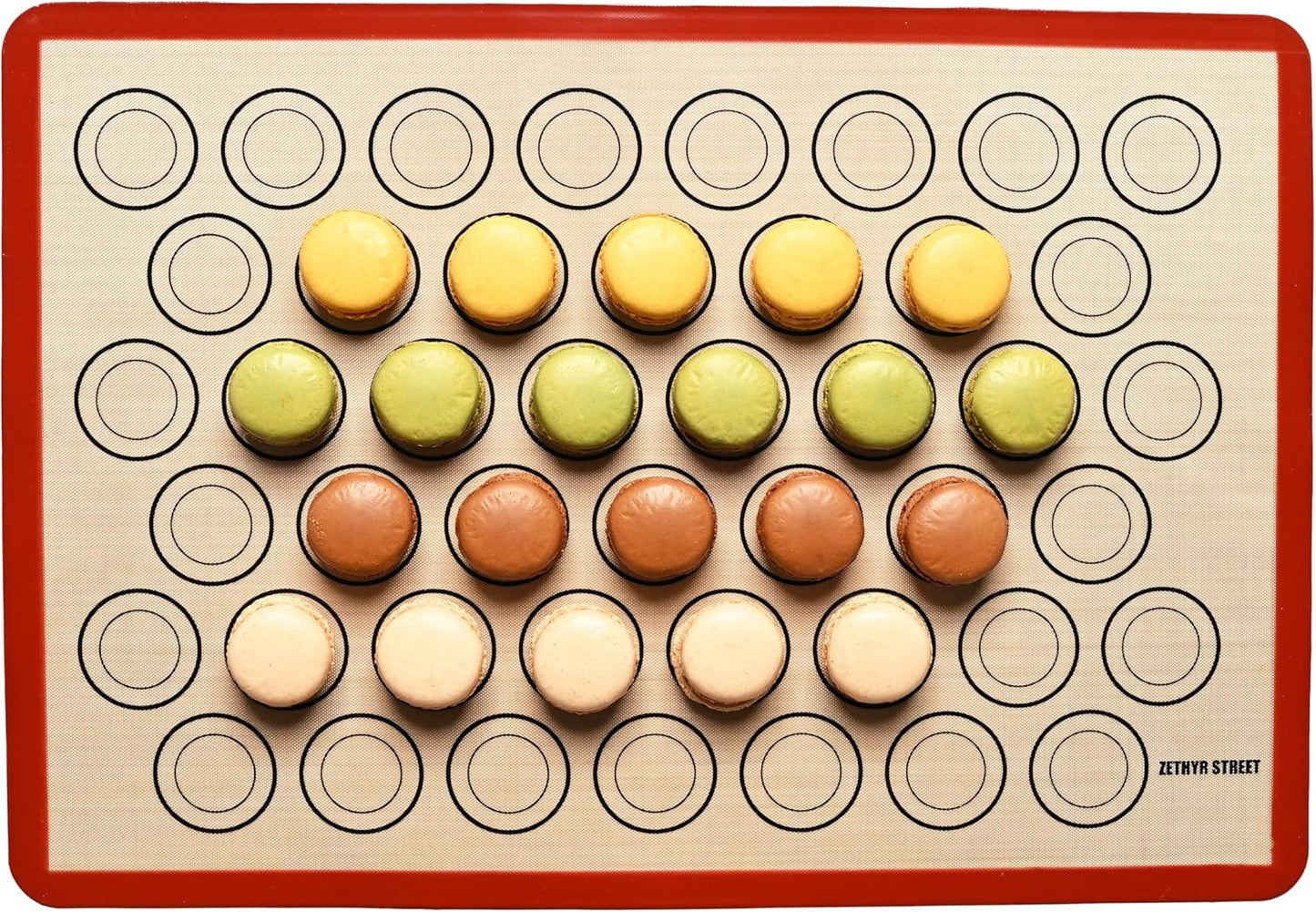 Macaron Silicone Baking Mats - Non-Stick Macaron Mat for Easy Baking | Heat Resistant & Dishwasher Safe Macaron Baking Mat | Reusable & Eco-Friendly, 3/4 Size - Pack of 3 - For Macarons Red Border