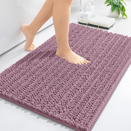 Arotive Luxury Chenille Bathroom Rug Mat, Extra Soft Thick Absorbent Shaggy Bath Rugs, Non-Slip Machine Wash Dry, Plush Bath Mats for Bathroom, Shower and Tub, 30x20, Deep Plum