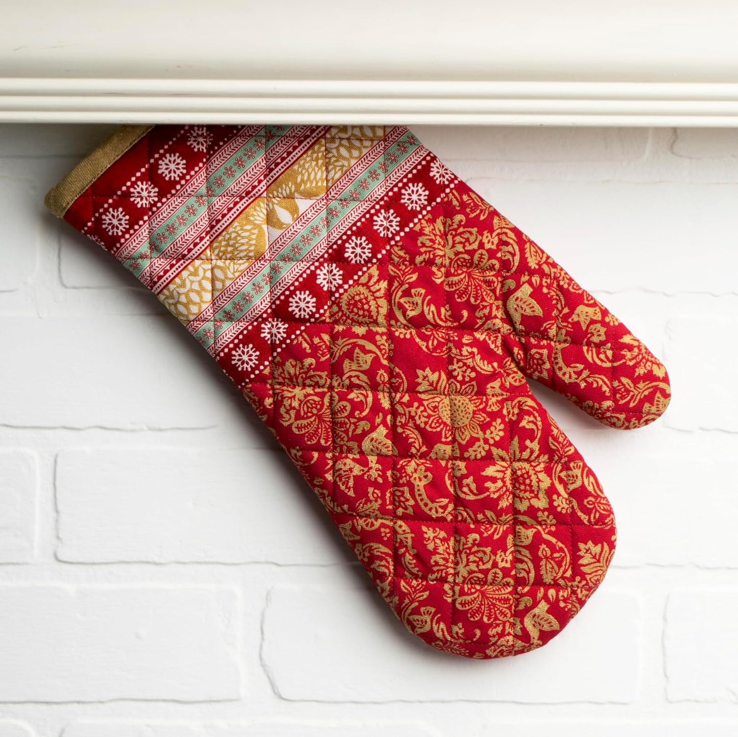 Maison d' Hermine Oven Gloves 100% Cotton Oven Mitt 7" x 13" with Loop Heat Resistant, BBQ, Cooking Gloves, Baking, Grilling, Kitchen, Handling Hot Pans (Pack of 1, Sofia)