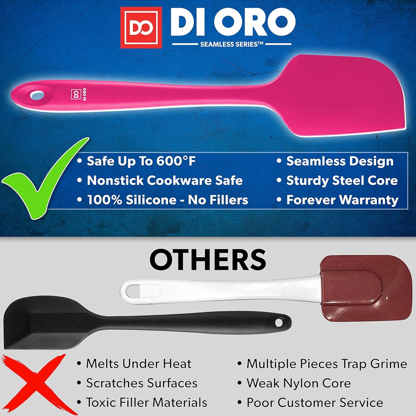 DI ORO Silicone Spatula Set - Rubber Kitchen Spatulas for Baking, Cooking, & Mixing - 600°F Heat-Resistant & BPA Free Silicone Scraper Spatulas for Nonstick Cookware - Dishwasher Safe (3pc, Magenta)