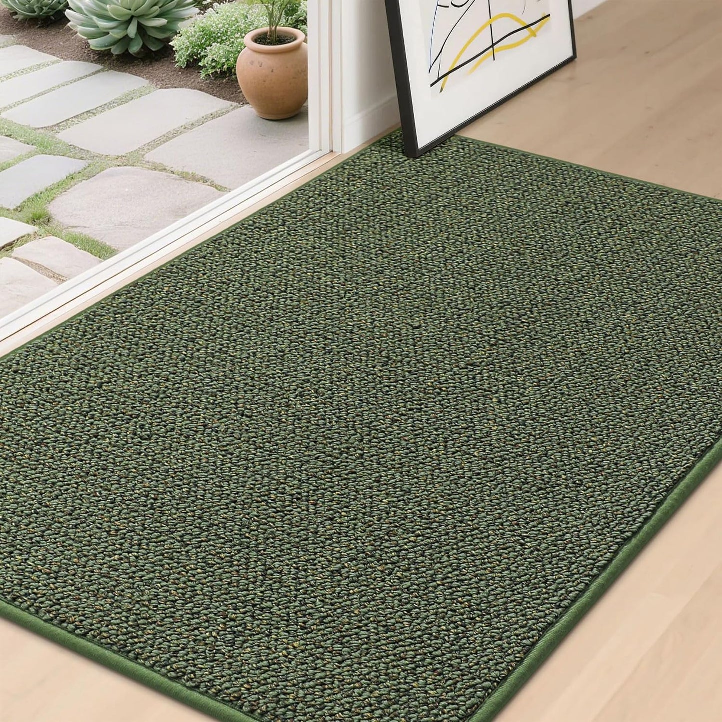 BEQHAUSE Dirt Trapper Door Mat 32" x 48", Non-Slip Washable Doormats Entrance Mat, Dirt Resistant and Absorbent Welcome Mat, Low Profile Floor Mats for Front Back Door and Entryway, Green