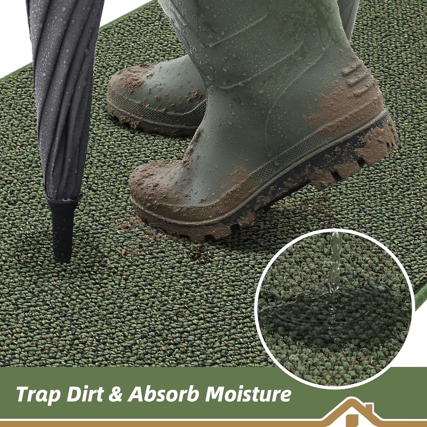 BEQHAUSE Dirt Trapper Door Mat 24" x 36", Non-Slip Washable Doormats Entrance Mat, Dirt Resistant and Absorbent Welcome Mat, Low Profile Floor Mats for Front Back Door and Entryway, Green