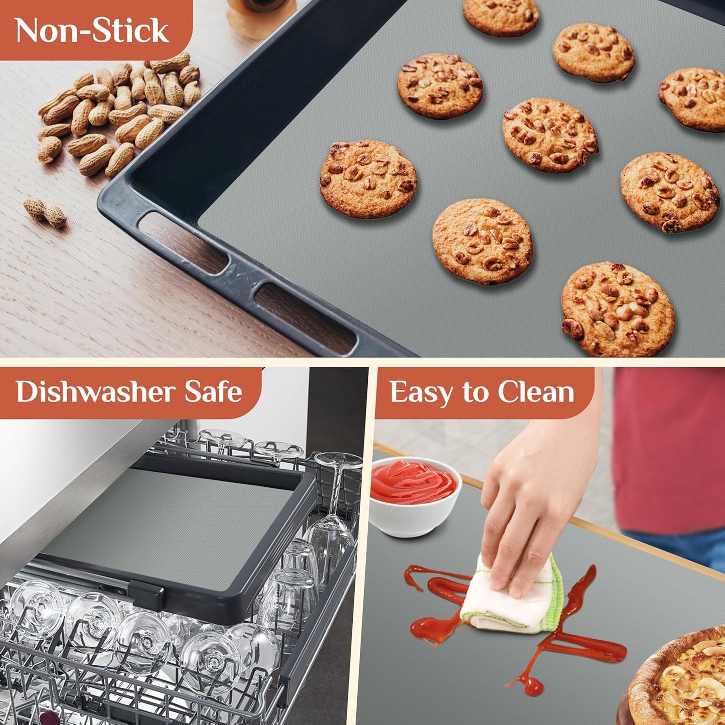 Silicone Baking Mat, 16 IN x 6 FT Free Cutting Baking Sheet, Non-Stick Reusable Dough & Pastry Mat, Non-Slip Silicone Mat Roll for Air Fryer Liner, Freeze Dryer, Oven Baking Pan, Kitchen Counter