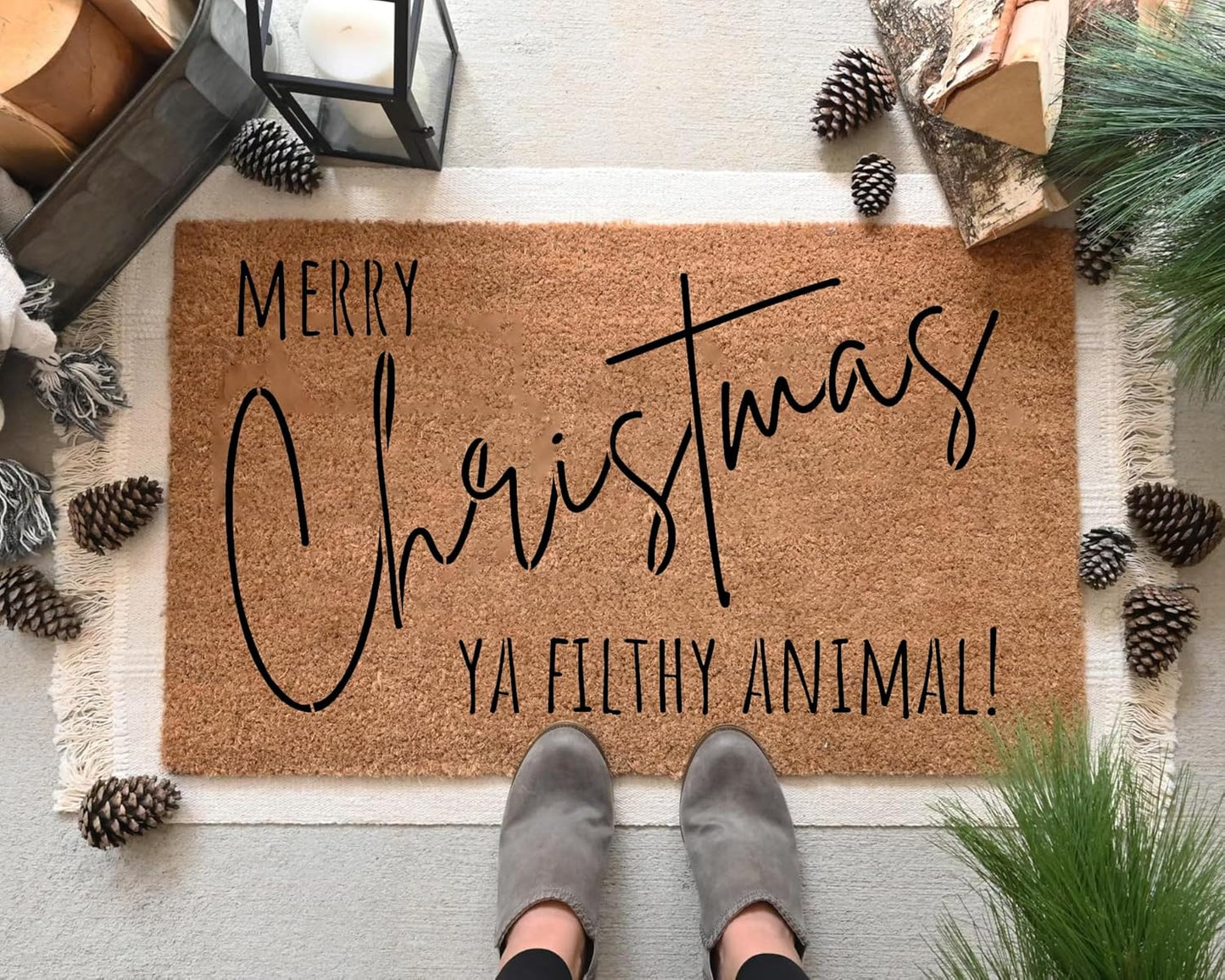 Christmas Stencils for Painting Doormat 27"x16" Large Christmas Stencils for Crafts Reusable Welcome Holiday Drawing Templates for Wood Fabrics Door Mat Window Glass Winter Decor
