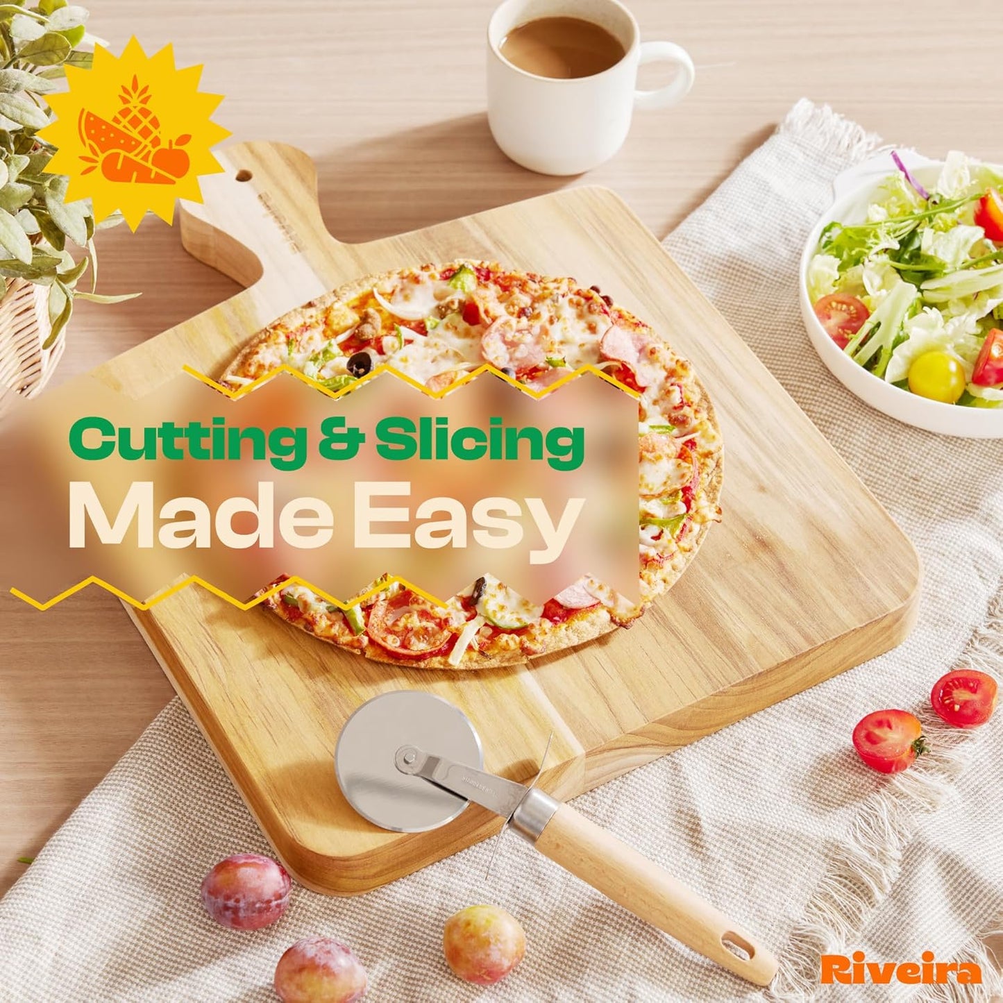 Riveira Teak Wood Cutting Board – Gourmet Teak Grandeur: 17 x 13 Wooden Cutting Board – Natural Wooden Cutting Boards For Kitchen Decorative – Innovative Juice Grooves Teak Wooden Chopping Board