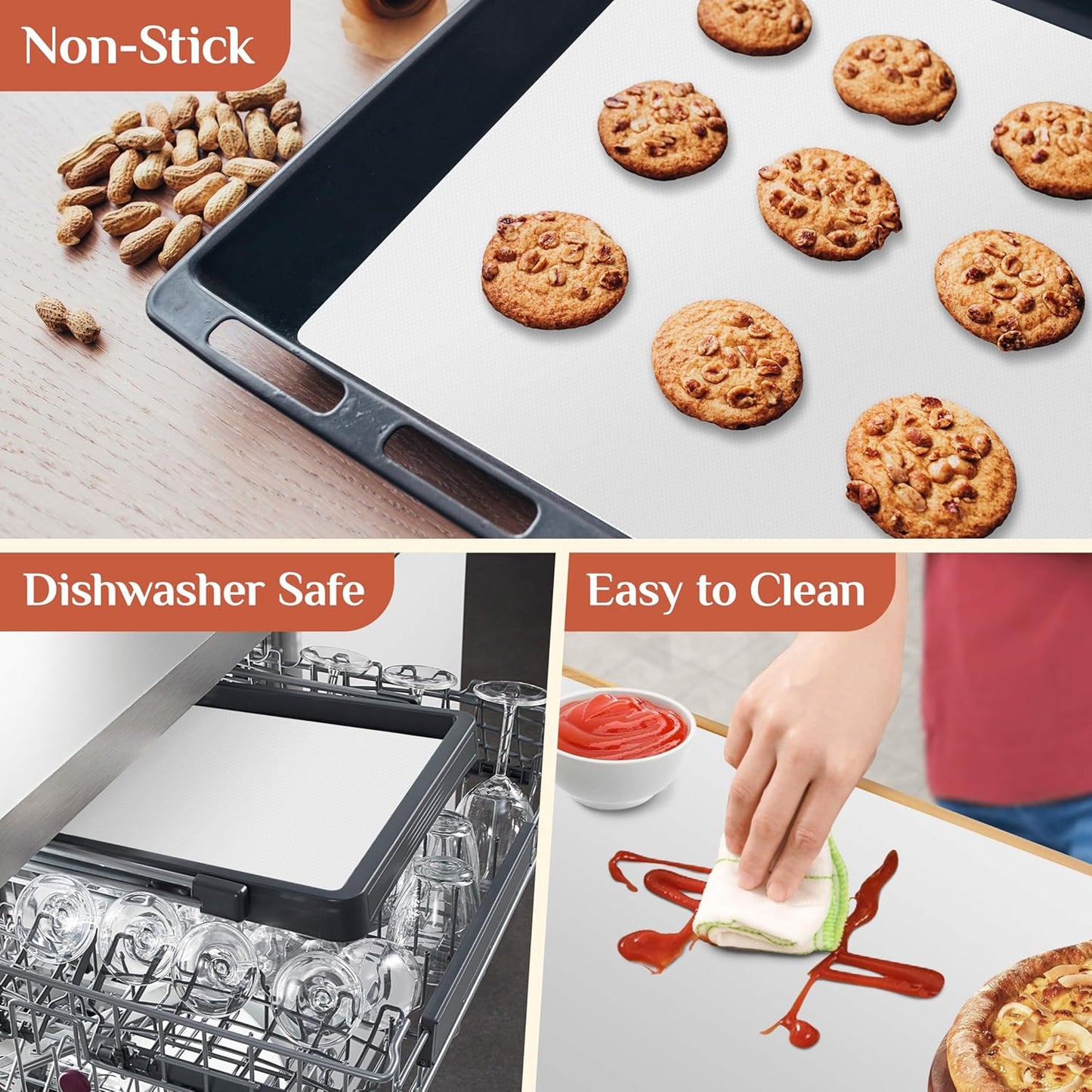 Silicone Baking Mat, 16 IN x 10 FT Free Cutting Baking Sheet,Non-Stick Reusable Dough & Pastry Mat,Non-Slip Silicone Mat Roll for Air Fryer Liner,Freeze Dryer,Oven Baking Pan,Kitchen Counter
