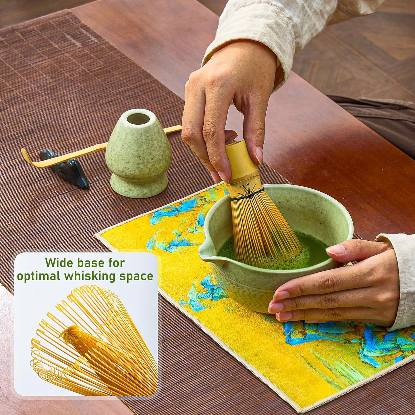 BeSoothe Matcha Whisk Set - Premium Matcha Set 7 Pcs - Ceremony Matcha Powder Kit - Matcha Tea Set for Making Latte - Matcha Whisk Set and Bowl with Scoop&Sifter, Ceramic Bowl - Gift for Matcha Lovers