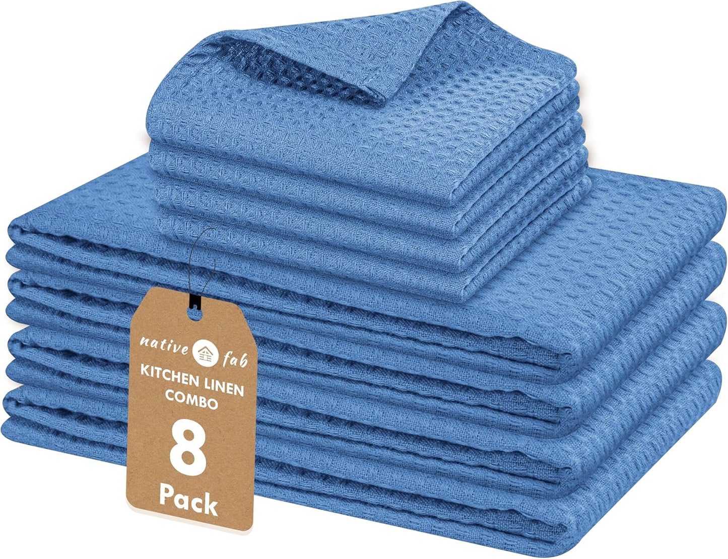 Native Fab 8 Piece Cotton Dish Towel & Dishcloths Set - Ultra Absorbent, Quick Drying, Durable Cloths for Cleaning, Cooking, Baking - Ideal for Home, Kitchen, Hotels & Heavy Duty Use - Sky Blue