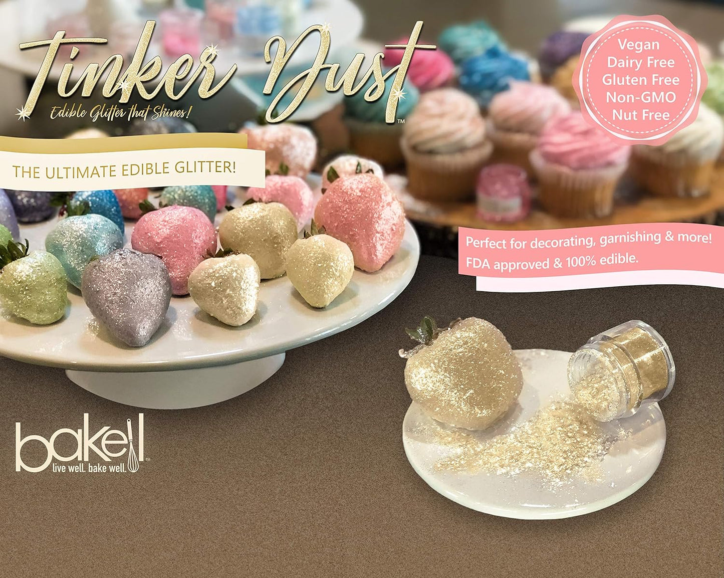 BAKELL® Red Edible Glitter, 45 Gram Shaker | TINKER DUST Edible Glitter | Approved Glitter | 100% Edible Glitter | Cakes, Cupcakes, Cake Pops, Drinks, Vegan Glitter & Dusts